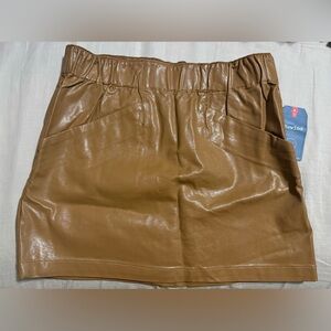 NWT. Rewind Cognac and Cream Vegan Leather Skirt